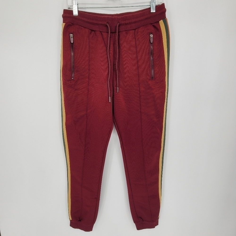 Jared Lang Burgundy Multicolor Side-Stripe Joggers mens small